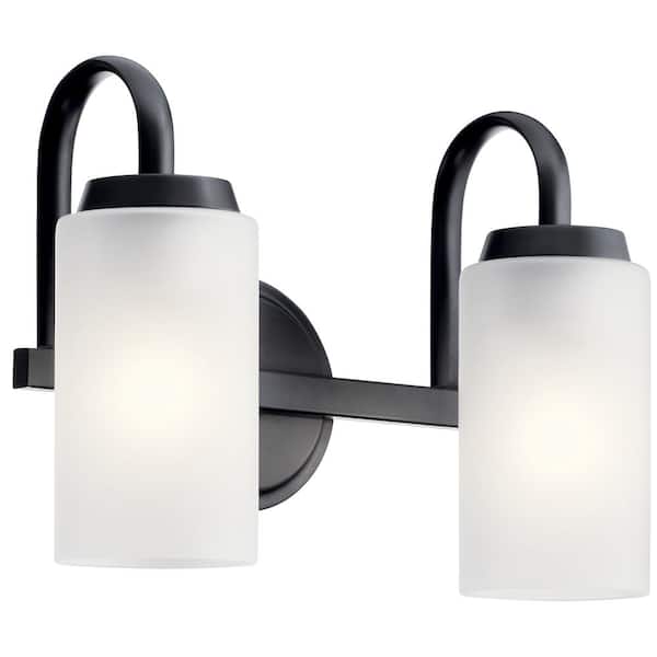 KICHLER Kennewick 13.25 in. 2-Light Black Traditional Bathroom Vanity Light with Etched Glass
