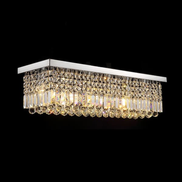 SILJOY 32 in.6-Light Crystal Chandelier Modern Kitchen Island Rectangle Dining Table Pendant Lighting Fixtures SHLP00208 - The Home Depot
