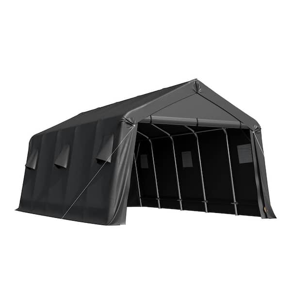 HOMMOW 13 ft. W x 20 ft. D x 9 ft. H Heavy Duty Carport, Outdoor Storage Shelter with Metal Frame, Black