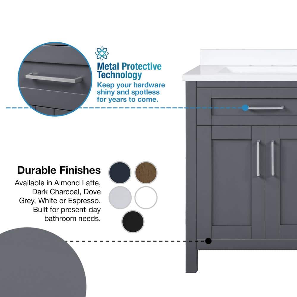 Tahoe 72" Dark Charcoal Double Vanity with White Engineered Marble