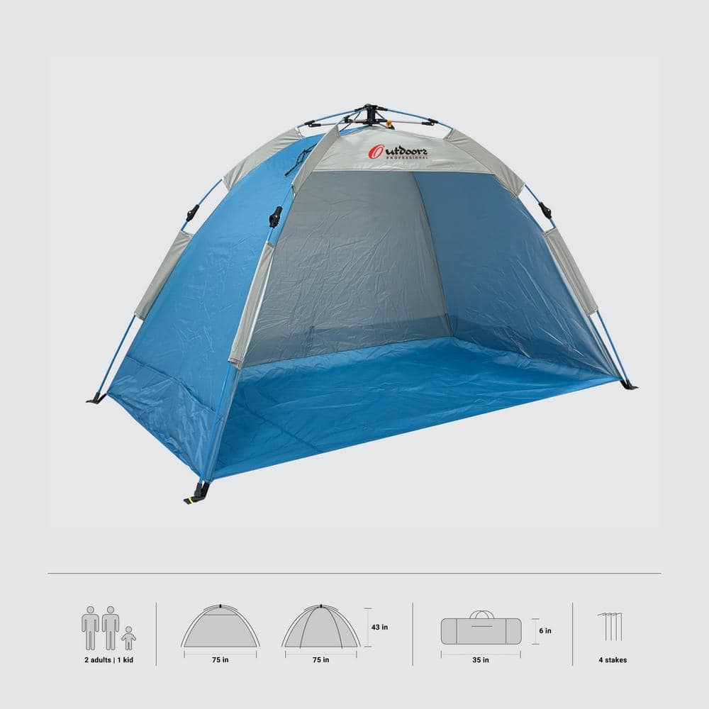 Blue Polyester Automatic Pop-Up Beach Sun Shelter