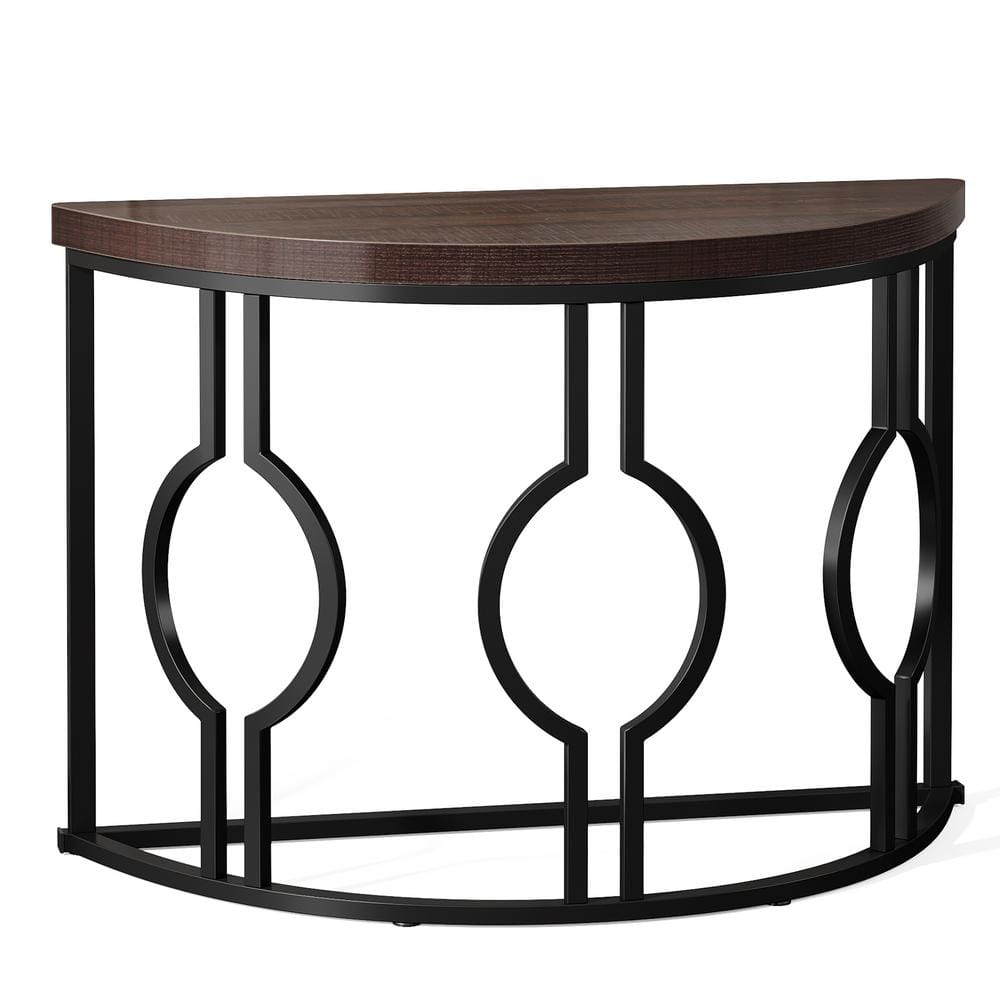 BYBLIGHT Turrella 43 in. Brown HalfMoon Wood Console Table for Entryway, Industrial Semi Circle