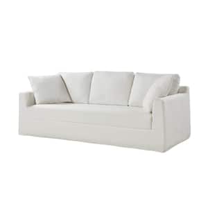 Cedric Modern 85 in. Square Arm Polyester Upholstery Rectangle Slipcovered Sofa in White