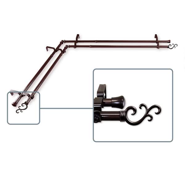 Unbranded 28 in. to 48 in. Adjustable 13/16 in. Corner Window Double Curtain Rod in Cocoa with Carolyn Finials