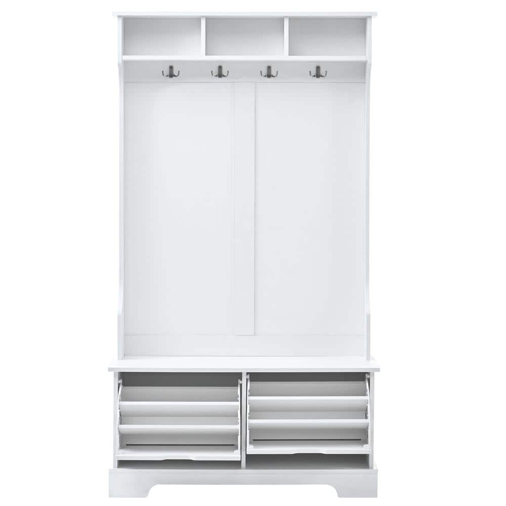 39.3 in. W x 17.7 in. D x 70.8 in. H White Wood Linen Cabinet with 3 Open S
