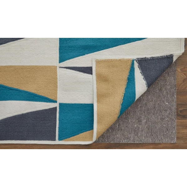 5 x 8 Blue, Ivory, Gold Geometric Area Rug