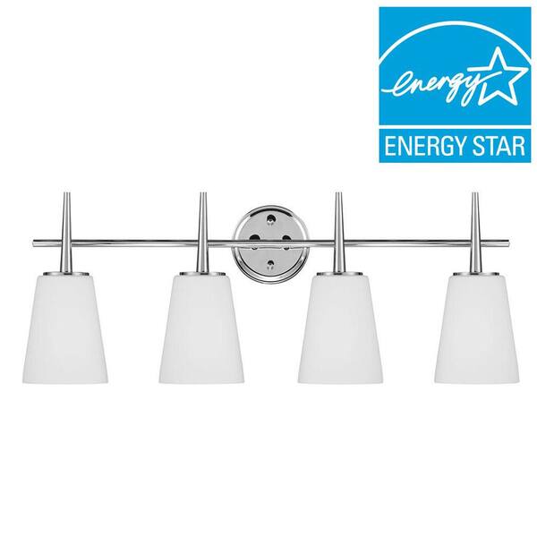 Generation Lighting Driscoll 4-Light Chrome Fluorescent Wall/Bath Vanity Light with Inside White Painted Etched Glass