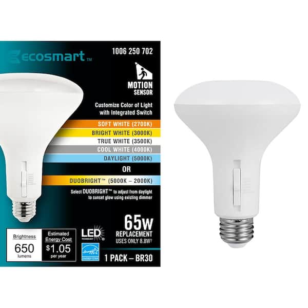 EcoSmart 65-Watt Equivalent BR30 Dimmable Motion Sensor LED Light Bulb with Selectable Color Temperature Plus DuoBright (1-Pack)