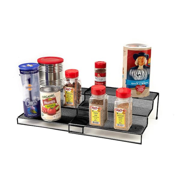  IFELS Spice Rack Organizer for Cabinet, 4 Tier Seasoning  Organizer, Expandable Shelf,Step Storage Holder, Kitchen Cabinet  Countertop,with Protection Railing, Metal (Black,2 PC) : Home & Kitchen