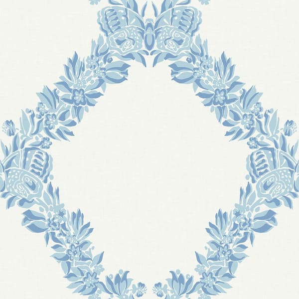 Scalamandre Sky Blue Wreath Peel and Stick Wallpaper Sample