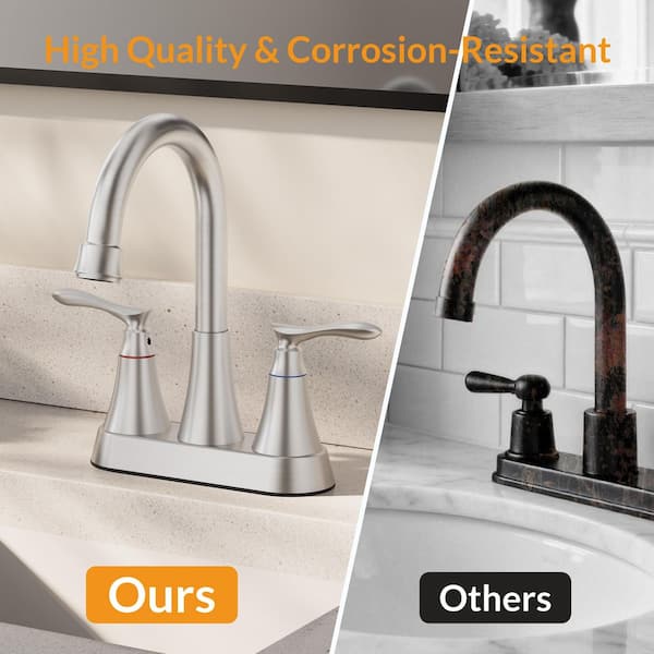 BWE 4 in. Centerset 2-Handle High-Arc Bathroom Faucet in Brushed