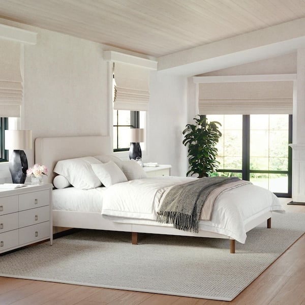 Britta Beige Wood Frame Queen Platform Bed with Upholstered Solid Wood