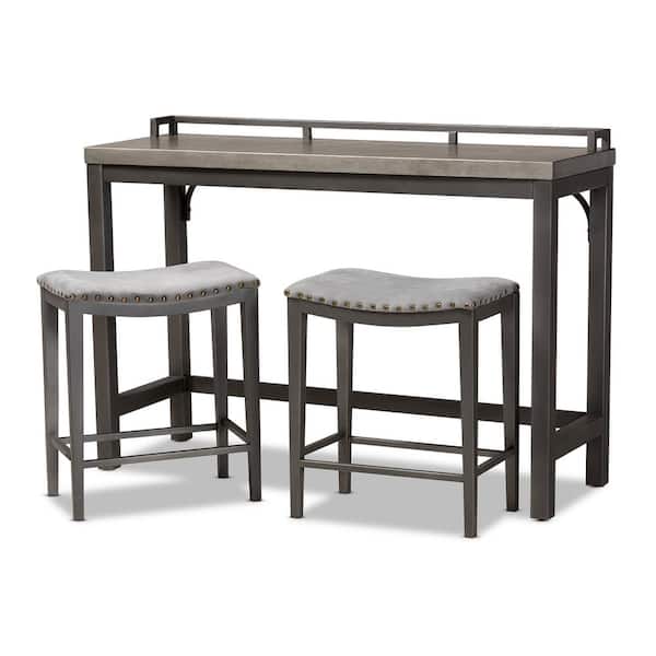 Baxton Studio Noll 3-Piece Gray Counter Table Set