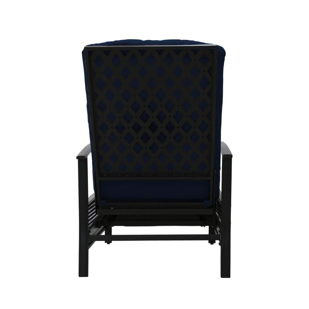 Navy Blue Cushioned Steel Outdoor Reclining Lounge Chair