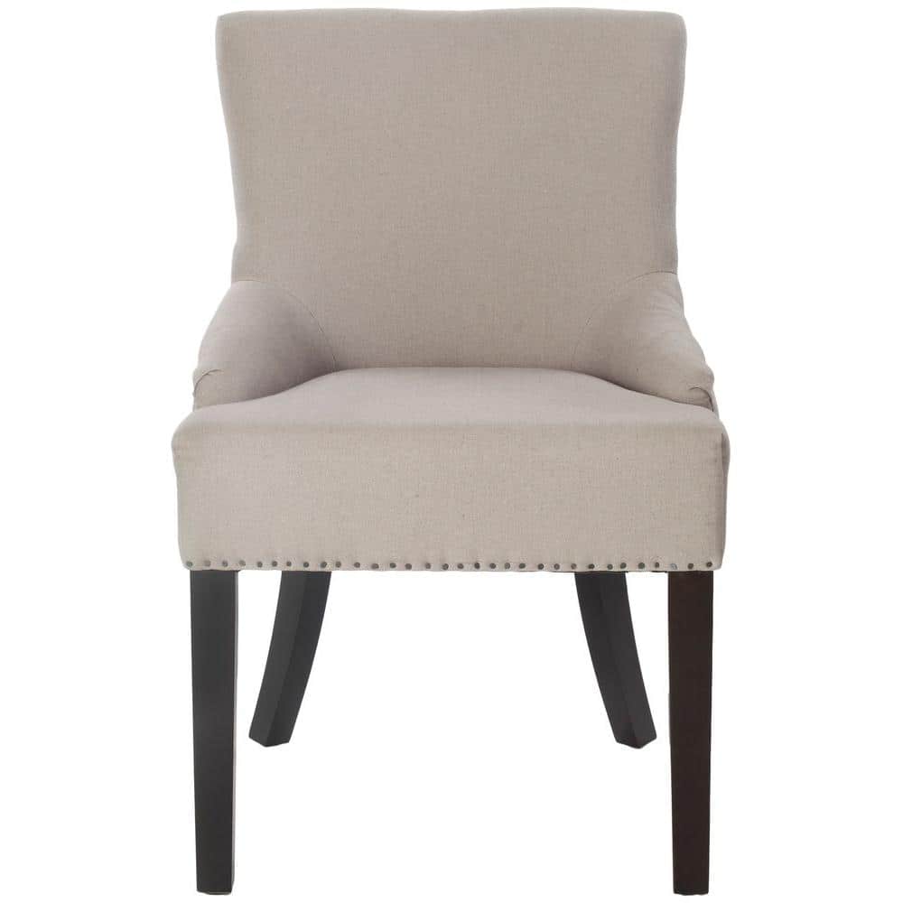 Beige Linen Upholstered Parsons Side Chair with Espresso Wood Legs
