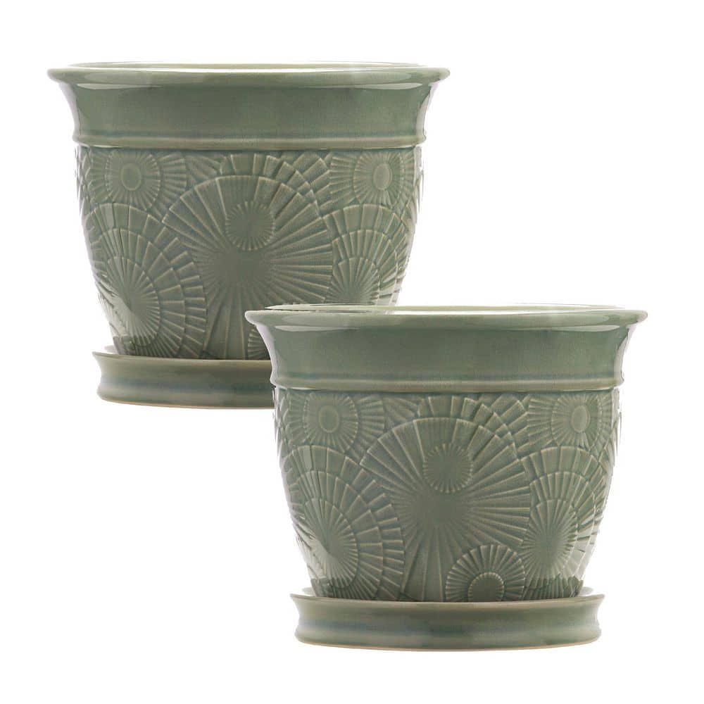 Annandale 2.50 qt. Ceramic Indoor Planter (L x 8.1 in. W x 8.1 in. H x 6.7 in) in Celadon Finish (2 Pack) price history on PriceWatchPro