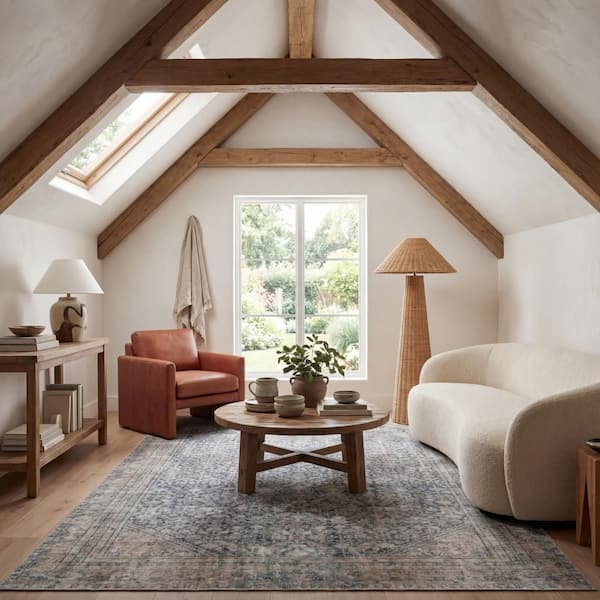 Zella Vintage & Distressed Washable Blue 10 ft. x 12 ft. Indoor Area Rug