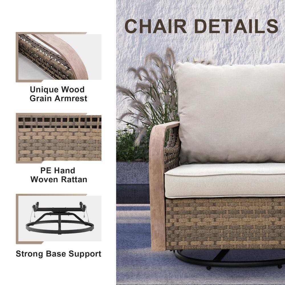 5-Piece Gray Wicker Outdoor Sofa Seating Group with Cushions