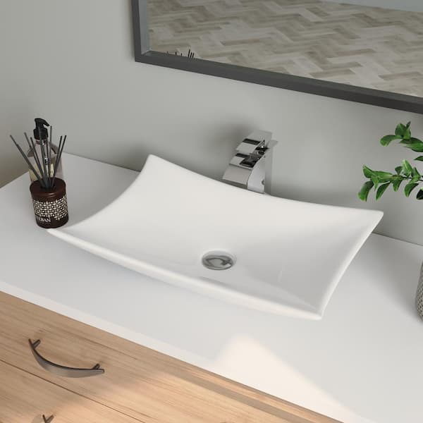 DEERVALLEY DeerValley Prism Rectangle Ceramic Solid Surface Vessel Sink in White, Faucet not Included