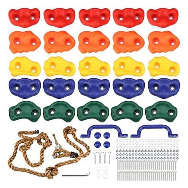 Outdoor Rock Climbing Holds Set with Rope and Handles, 25-Piece Kit for Kids Playground and Gym Accessories