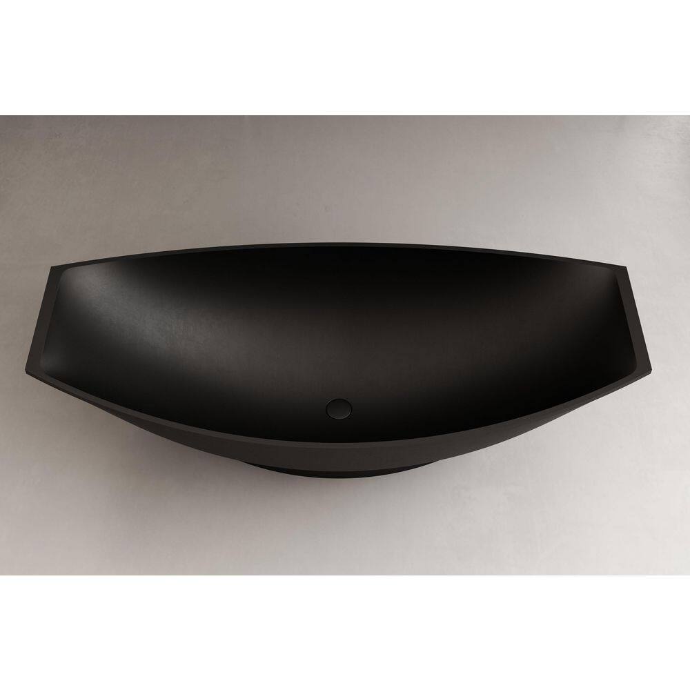 71" Black Matte Solid Surface Freestanding Hammock Bathtub