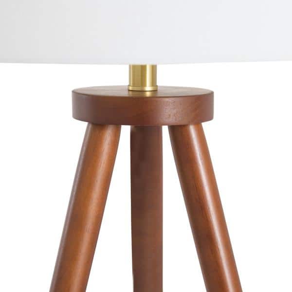 63.5'' Mid-Century Modern White Wood Tripod Floor Lamp