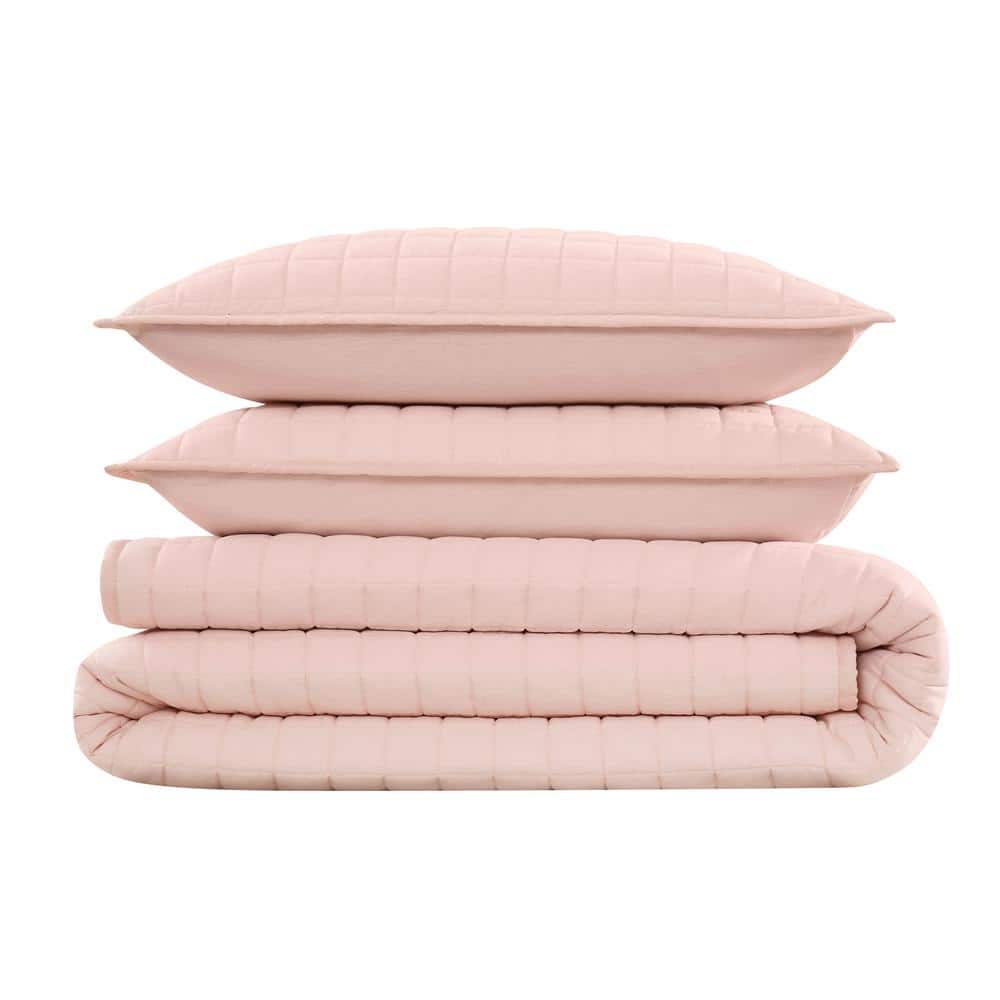 Blush Cotton King Quilt Set with Shams