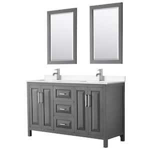 Daria 60 in.W x 22 in.D Double Vanity in Dark Gray w/ Cultured Marble Vanity Top in Light-Vein Carrara w/ Basins&Mirrors
