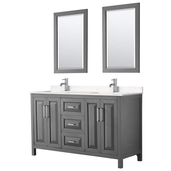 Wyndham Collection Daria 60 in.W x 22 in.D Double Vanity in Dark Gray w/ Cultured Marble Vanity Top in Light-Vein Carrara w/ Basins&Mirrors