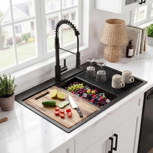 Glacier Bay 33 in. Drop-In Single Bowl 18-Gauge Black Stainless