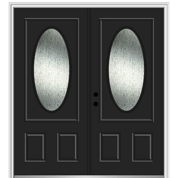 MMI Door 72 in. x 80 in. Right-Hand/Inswing Rain Glass Black Fiberglass Prehung Front Door on 4-9/16 in. Frame
