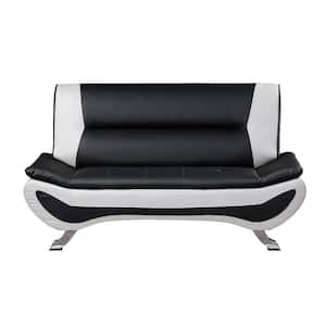 Emerson 63.5 in. W Black and White Faux Leather Loveseat