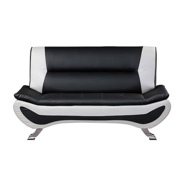 Lazzara Emerson 63.5 in. W Black and White Faux Leather Loveseat