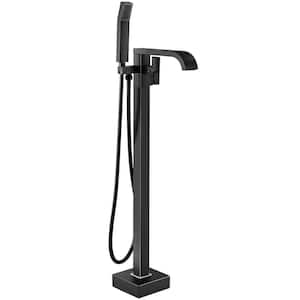 Single-Handle Freestanding Floor Mount Roman Tub Faucet Bathtub Filler with Hand Shower in. Matte Black