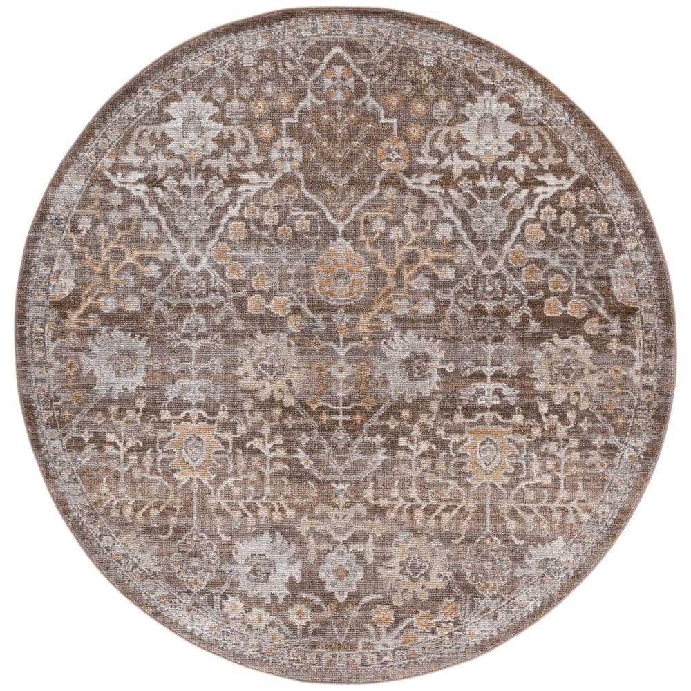 Hazel 6 ft. x 6 ft. Brown/Ivory Traditional Floral Ornate Round Area Rug price history on PriceWatchPro