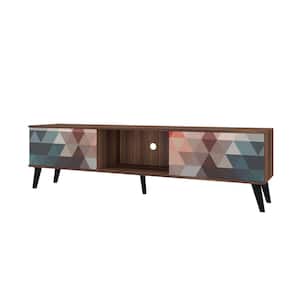 Saratoga 71 in. Multi Color Red and Blue Particle Board TV Stand Fits TVs Up to 75 in. with Storage Doors