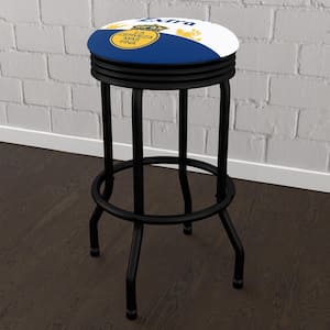 Corona Label Design 29 in. Blue Backless Metal Bar Stool with Vinyl Seat