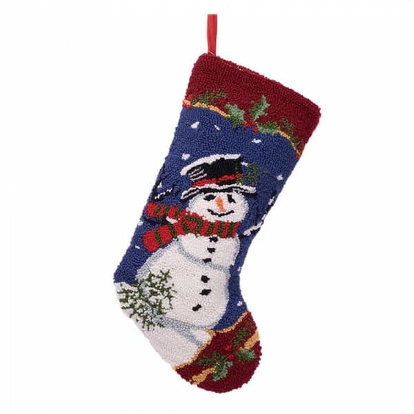19 in. Hooked Christmas Decor Stocking with Snowman