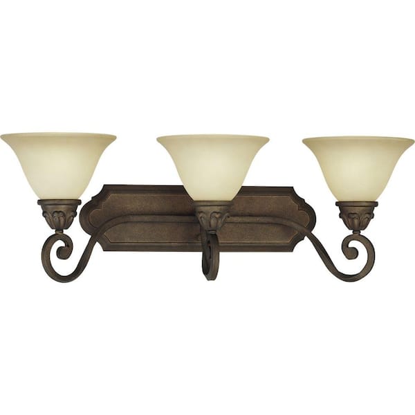 Volume Lighting Isabela 3-Light Indoor Italian Dusk Bath or Vanity Light Wall Mount or Wall Sconce with Sandstone Glass Bell Shades
