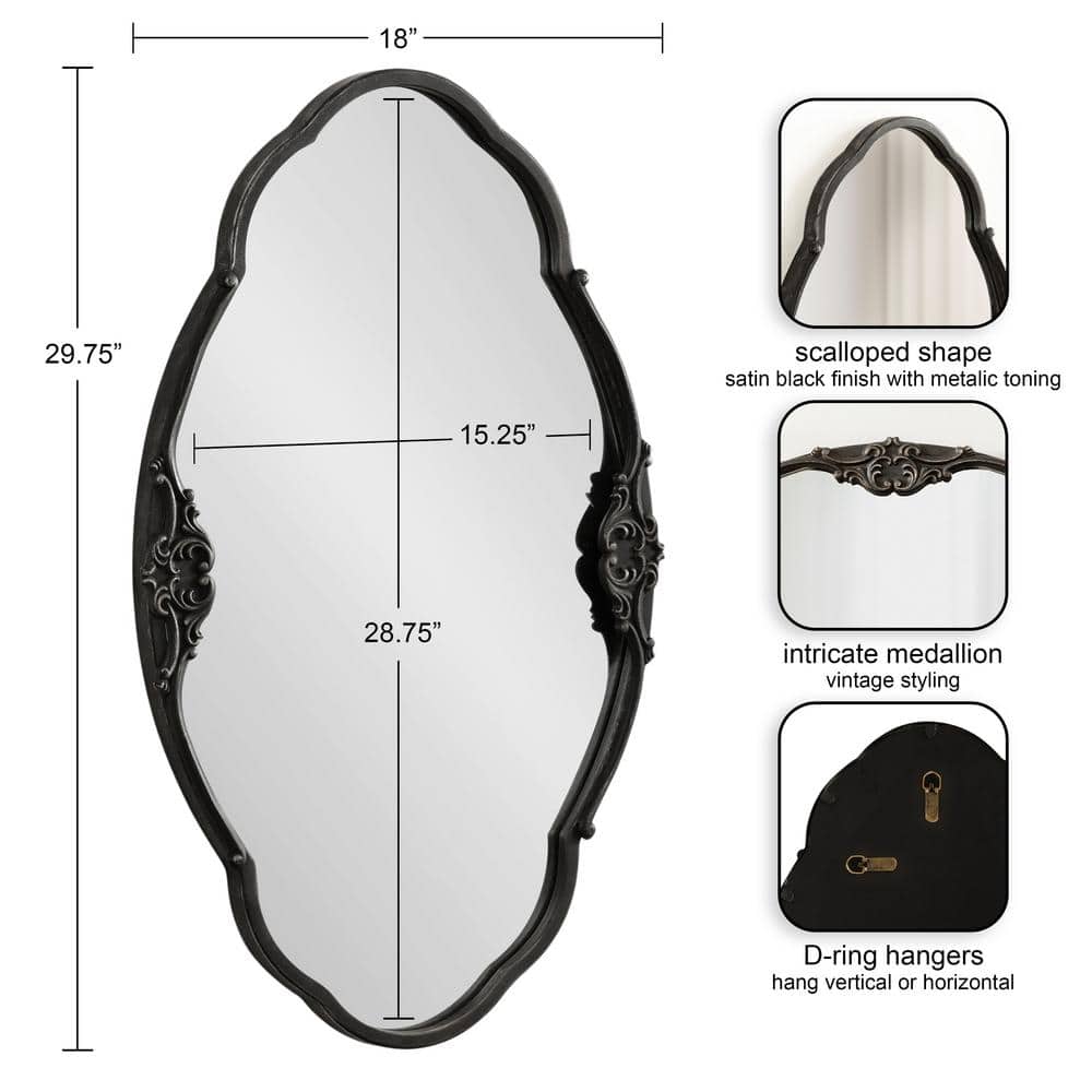 Novella Black Baroque-Inspired Ornate Wall Mirror
