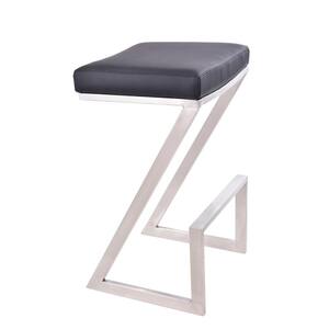 Atlantis 26 in. Backless Bar Stool in Brushed Stainless Steel with Black Pu upholstery