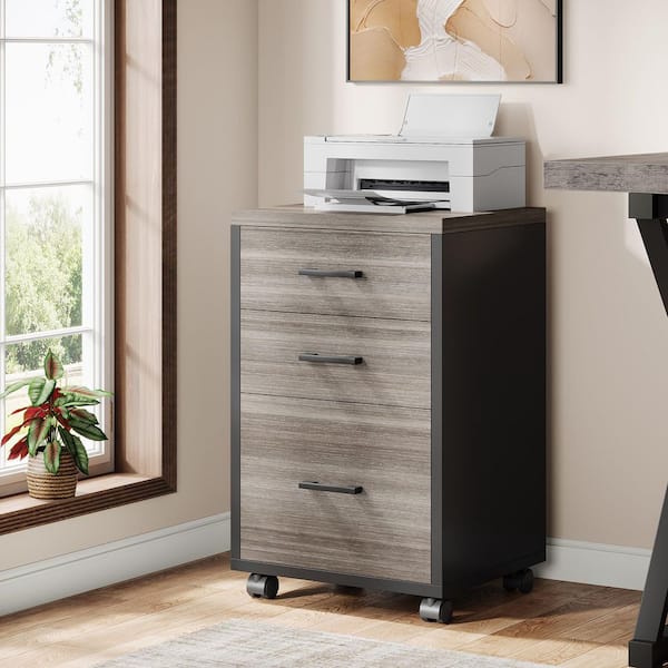 Atencio 3-Drawer Grey Wood 16 in. W Vertical File Cabinet Office Filing Cabinet Rolling Printer Stand (Grey)