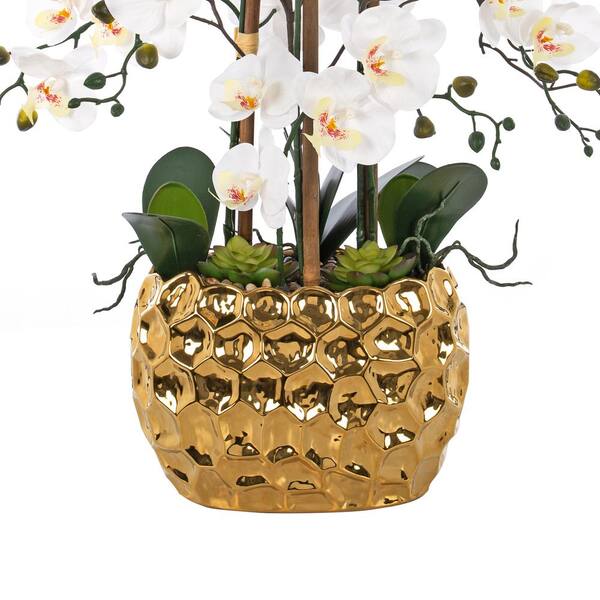 Vanity Art 35.43 in. H Gold-plated Phalaenopsis Orchid Floral Arrangement in Pot