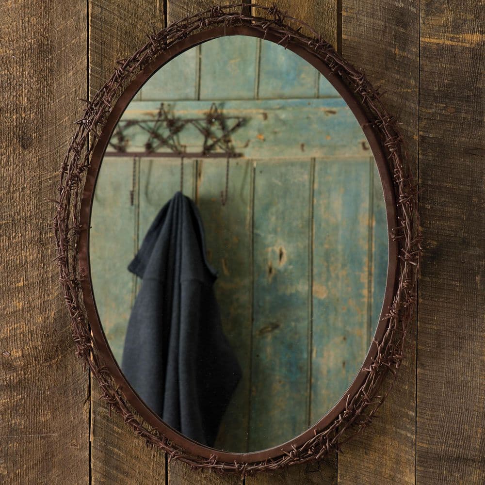Rustic Oval Brown Wood and Wire Mirror
