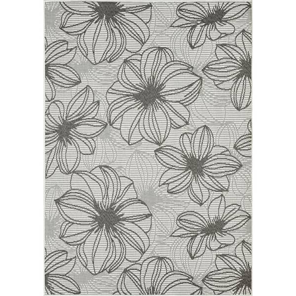 LOOMAKNOTI Breyleigh Cerimia Cream 5 ft. 3 in. x 7 ft. 3 in. Floral Polypropylene Indoor/Outdoor Area Rug