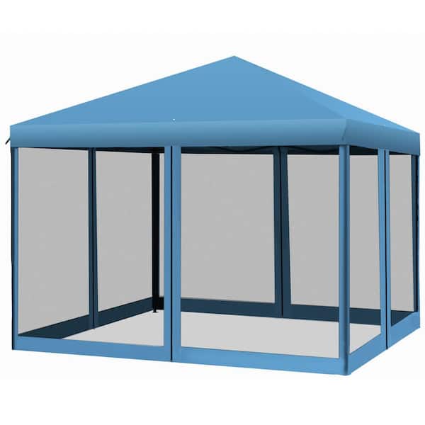 Outsunny 10 ft. x 10 ft. Light Blue Heavy Duty Pop Up Canopy with Removable Mesh Sidewall Netting