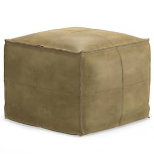 Sheffield Boho Square Pouf in Distressed Sandcastle Genuine Faux Leather