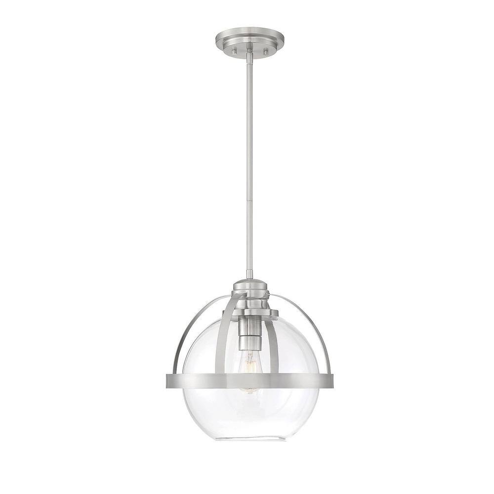 Satin Nickel Glass Globe Pendant Light with Adjustable Height