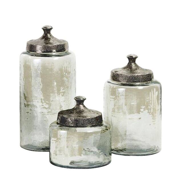 null Luster Assorted Sizes Green Glass Canister (Set of 3)