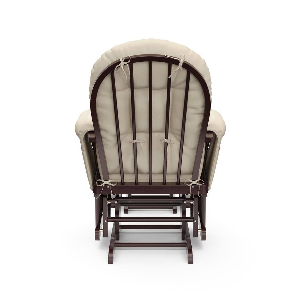 Espresso Wood Glider Chair and Ottoman with Beige Cushions